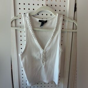 Forever 21 White Lace Trim Ribbed Tank Top
